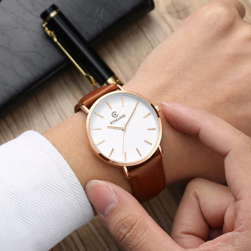 Leather Watch Band Men - นาฬิกาข้อมือควอตซ์ผู้ชายแบบบางพิเศษ สไตล์มินิมอล สายหนัง นาฬิกาสำหรับผู้ชาย ลุคธุรกิจลำลอง Relogio