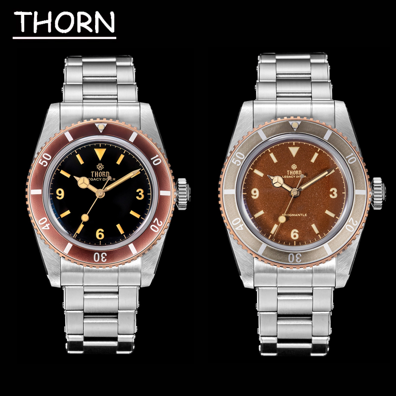 Rolex Watch Submariner - ธอร์น T028 นาฬิกาดำน้ำสีบรอนซ์ PT5000 กลไกอัตโนมัตินาฬิกาอะลูมิเนียมขอบแซฟไฟร์ 37