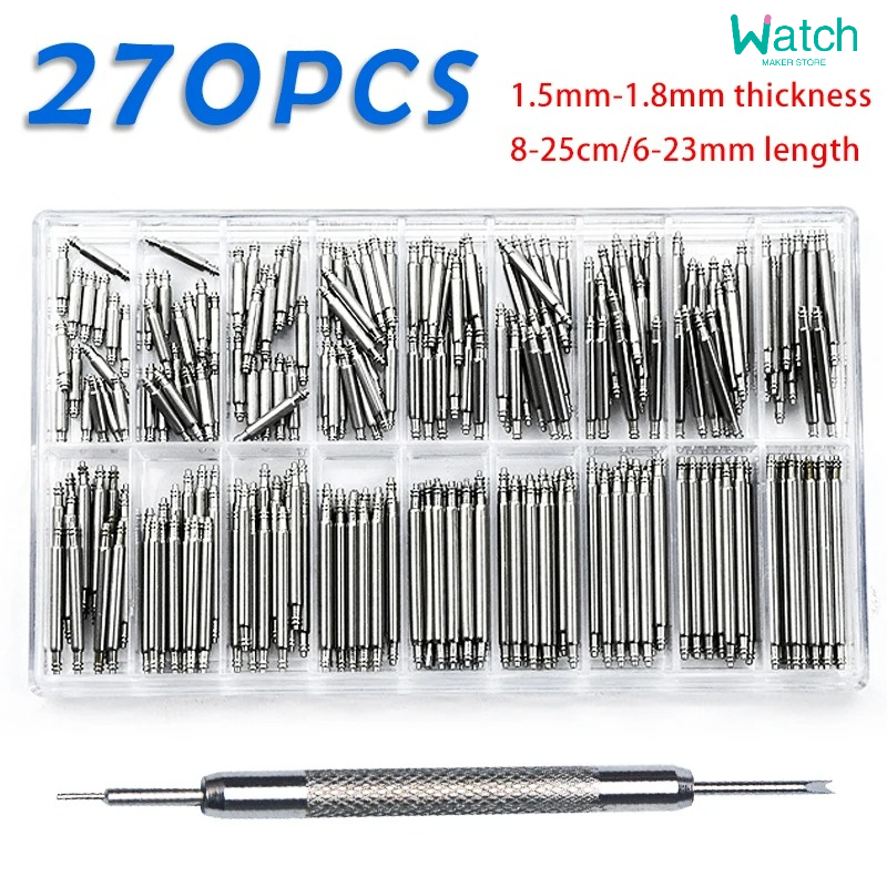 Spring Bar Tool Set - 270 ชิ้น/เซ็ตสปริงบาร์สแตนเลสเส้นผ่านศูนย์กลาง 1.5 มม./1.8 มม.ความยาว 8