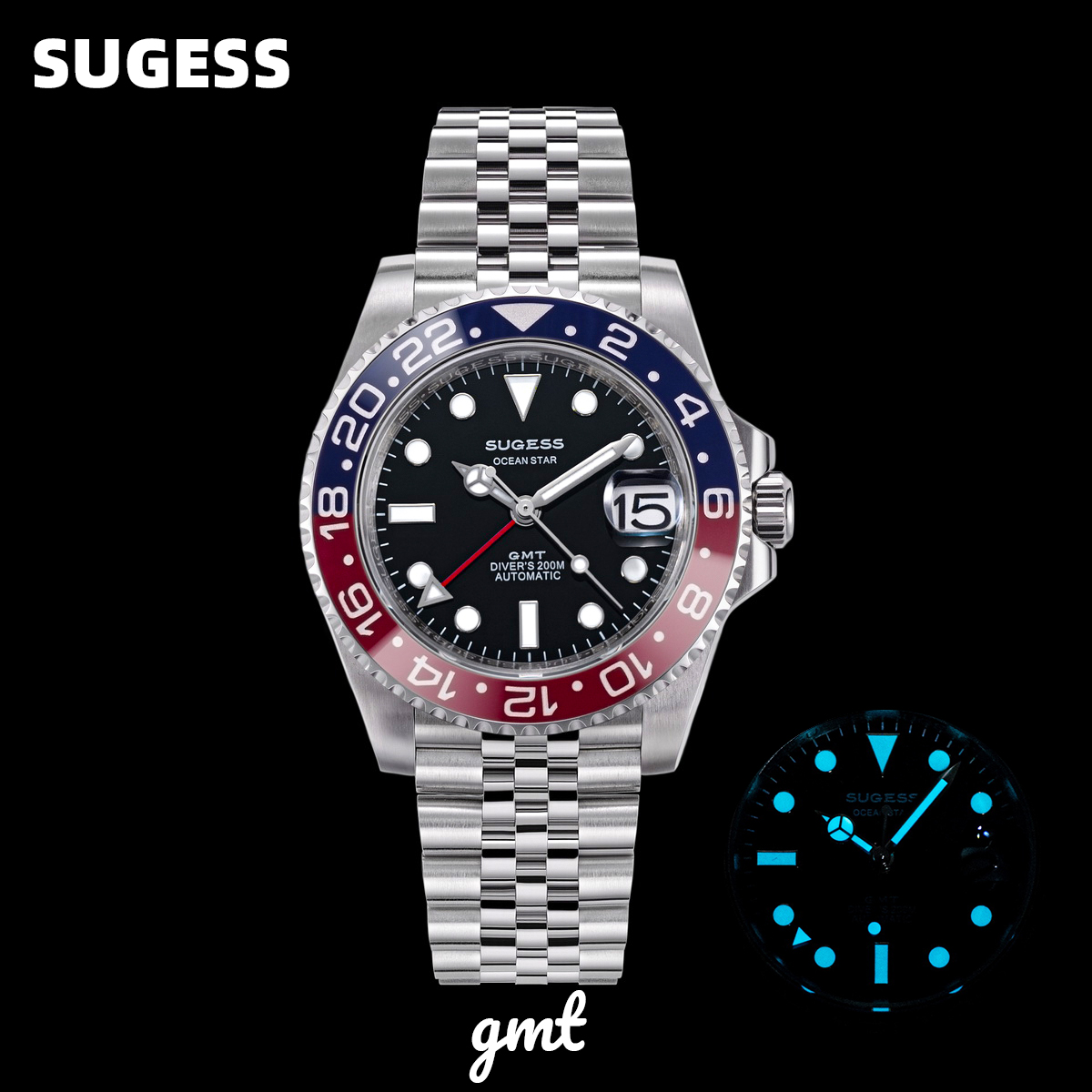 Rolex Watch Submariner - นาฬิกาดำน้ำ Sugess GMT สำหรับผู้ชาย ระบบอัตโนมัติ กันน้ำ