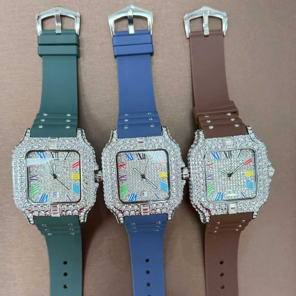 Cartier Watch Tank - นาฬิกาควอตซ์ทรงสี่เหลี่ยมยอดนิยมคุณภาพสูง ดีไซน์หรูหรา สายยาง แฟชั่นสำหรับผู้ชาย รุ่น Ice
