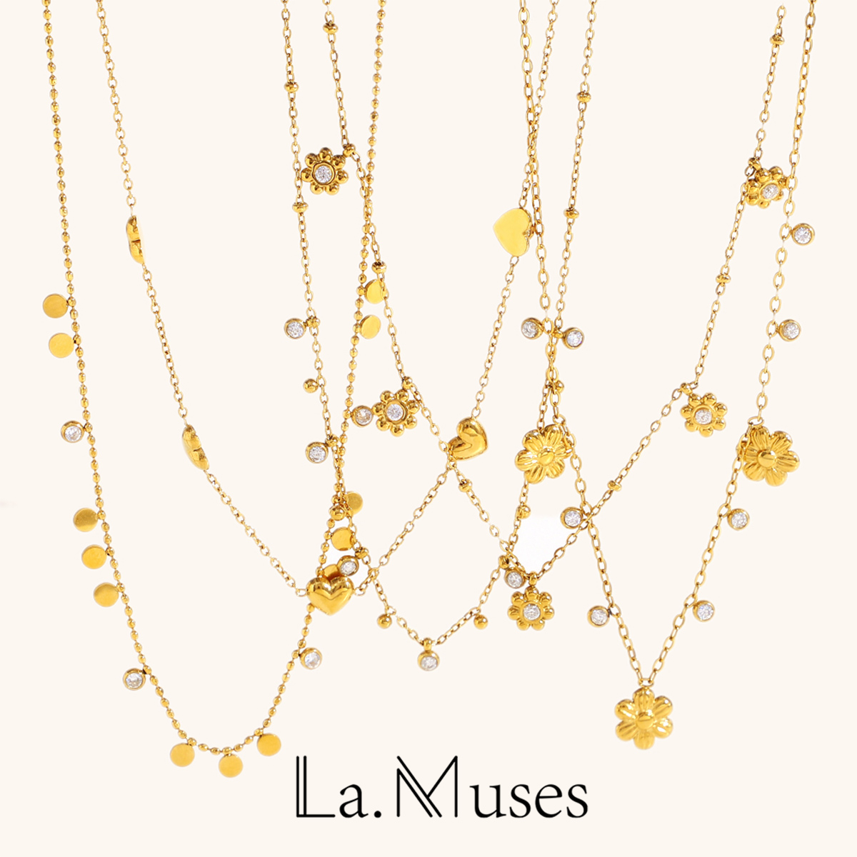 Butterfly Clasp Deployant - ก. Muses เพทายผีเสื้อรักดอกไม้ลูกปัดจี้สแตนเลสสร้อยคอผู้หญิง PVD ชุบหลายสไตล์แฟชั่นเครื่องประดับของขวัญ