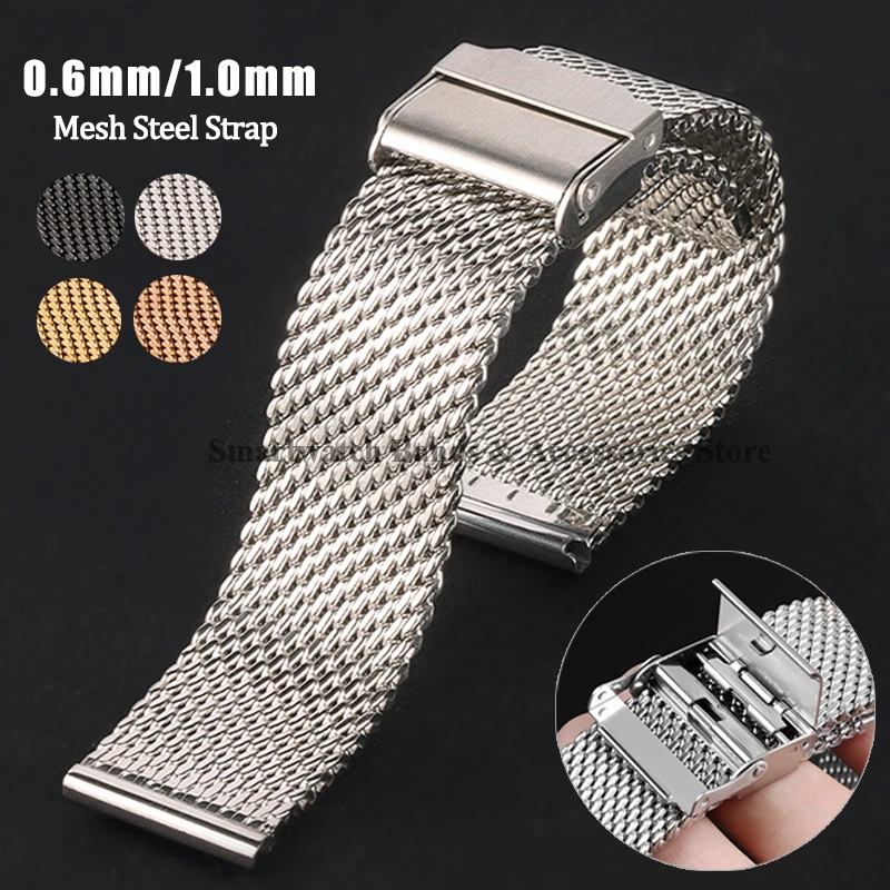 Mesh Strap Metal - Milanese ตาข่ายเหล็ก 0.6 มม.1.0 มม.สแตนเลสสตีลนาฬิกาโลหะผู้ชายผู้หญิง Universal