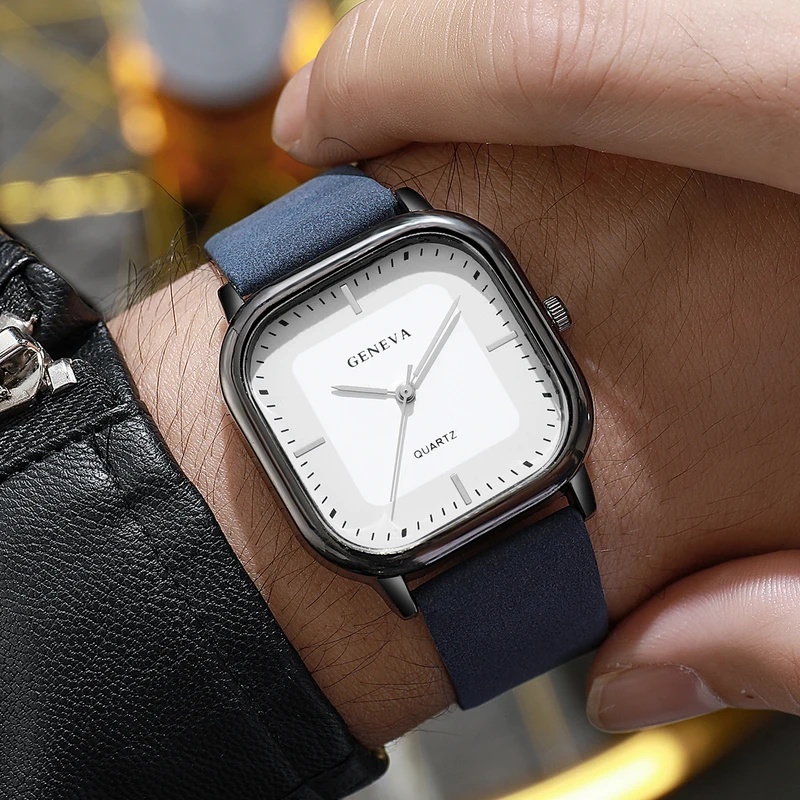 Leather Watch Band Men - แฟชั่นนาฬิกาข้อมือผู้ชายหน้าปัดสี่เหลี่ยมคลาสสิกนาฬิกาควอทซ์เรียบง่ายนาฬิกาข้อมือสายหนังลำลองนาฬิกาผู้ชาย (ไม่มีกล่องนาฬิกา)