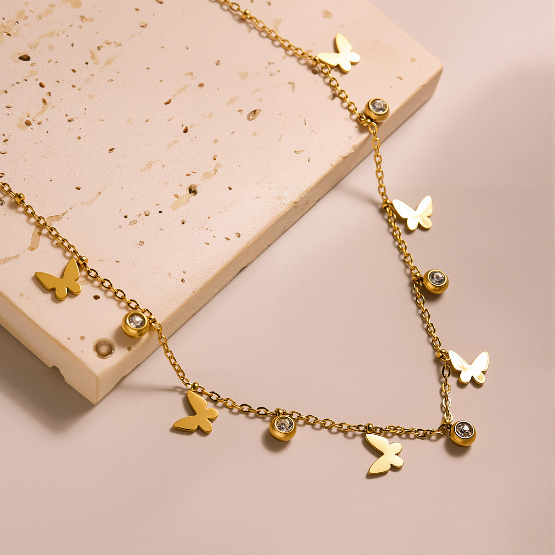 สร้อยคอจี้ผีเสื้อ CZ พร้อมพู่ห - Butterfly Clasp Deployant บทวิจารณ์และราคา